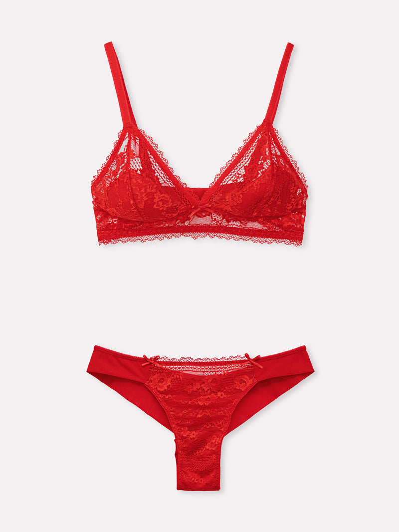 Jadea 4833 coordinato triangolo e brasiliana in pizzo e tulle rosso 