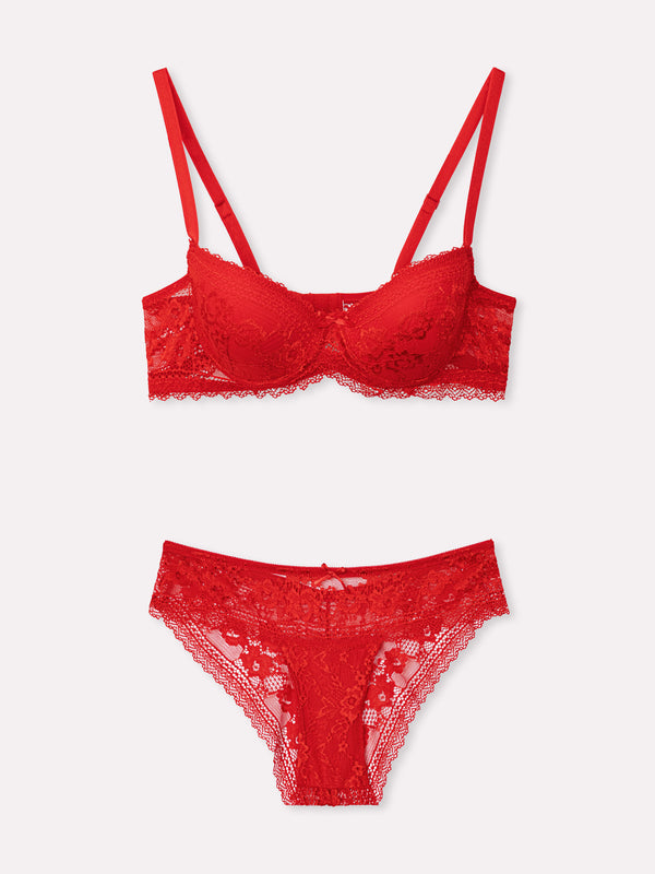 Jadea 4834 coordinato balconcino e slip in pizzo e tulle rosso 