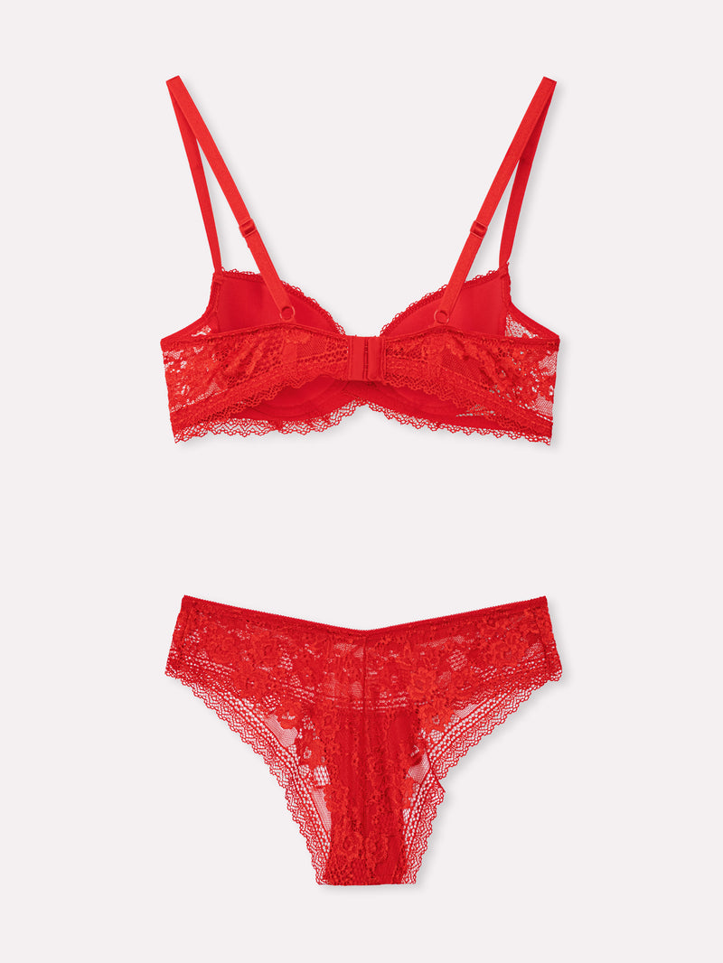Jadea 4834 coordinato balconcino e slip in pizzo e tulle rosso 
