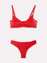 Jadea 4836 coordinato balconcino sfoderato e brasiliana in pizzo onde rosso 