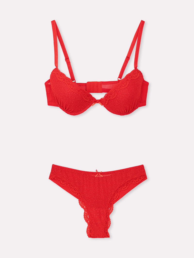 Jadea 4837 coordinato push-up e brasiliana in flock glitter rosso