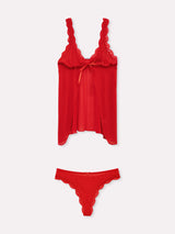 Jadea 4839 coordinato babydoll e perizoma in flock glitter rosso 