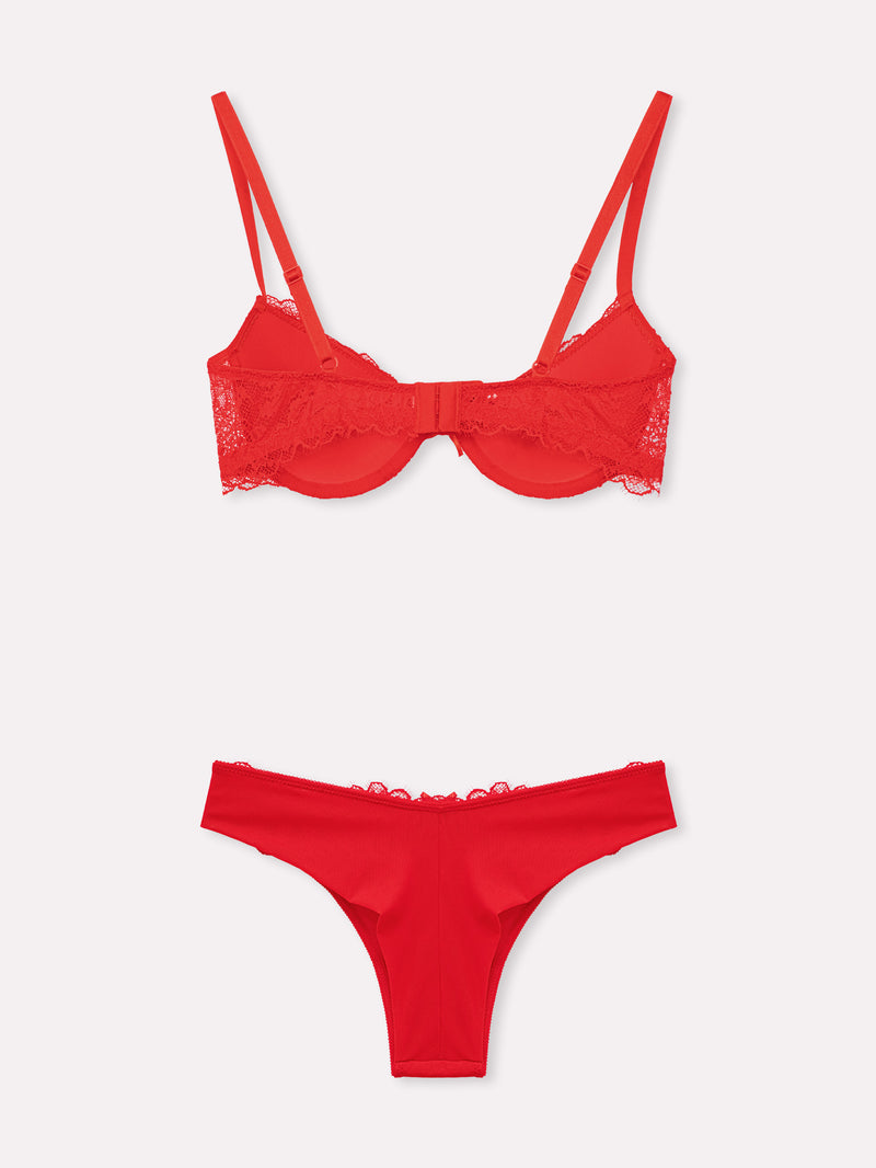 Jadea 4840 coordinato push-up e brasiliana in pizzo frange rosso 
