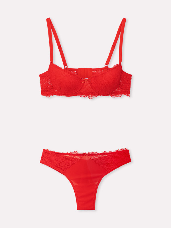 Jadea 4841 coordinato balconcino e brasiliana in pizzo frange rosso 