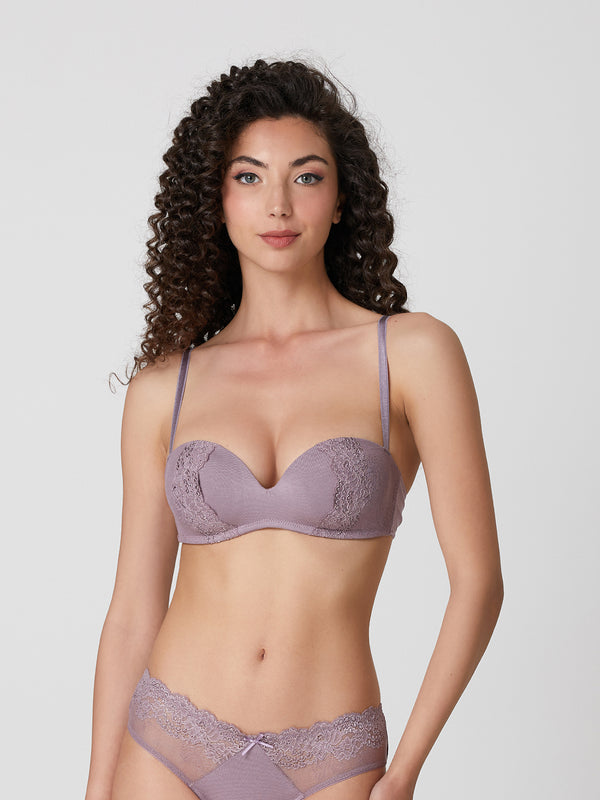 Jadea 4843 reggiseno fascia senza ferretto pizzo floreale malva serie zefiro
