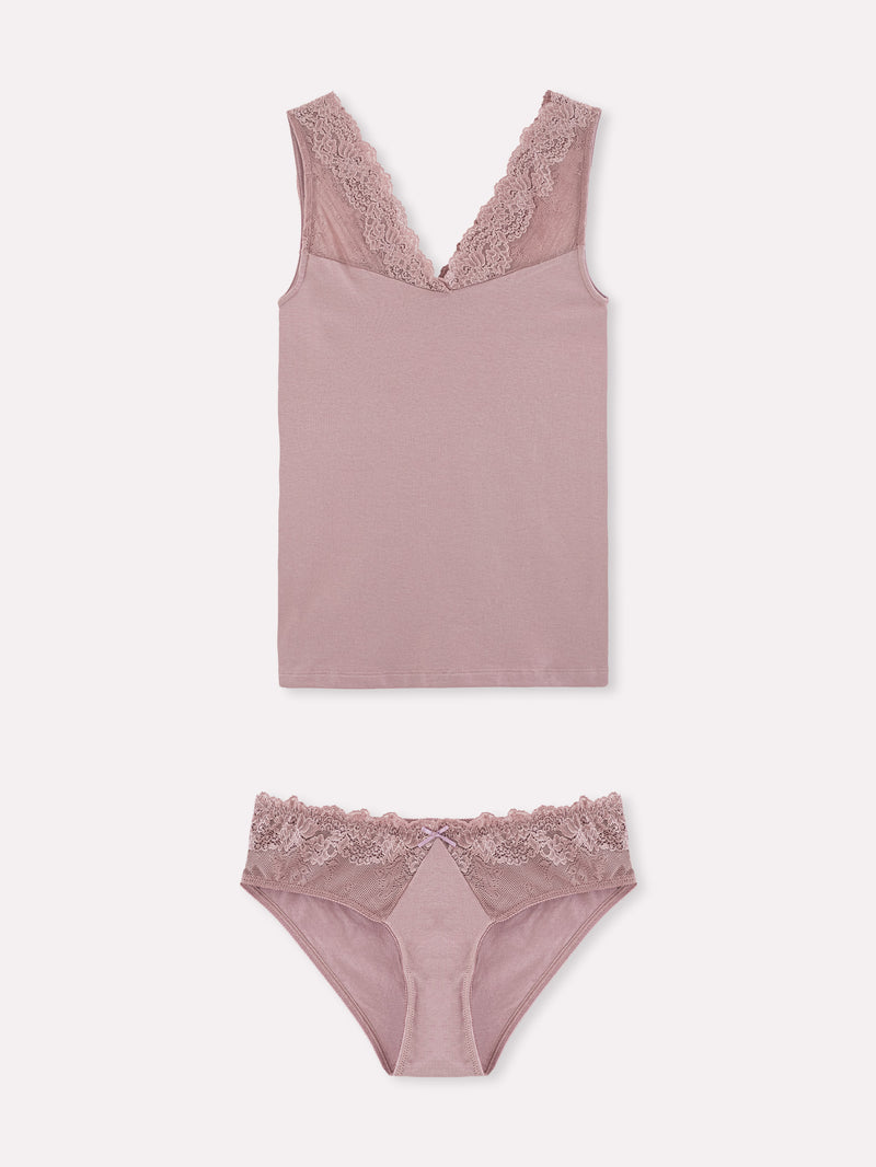 Jadea 4844 coordinato canotta e slip pizzo floreale malva serie zefiro
