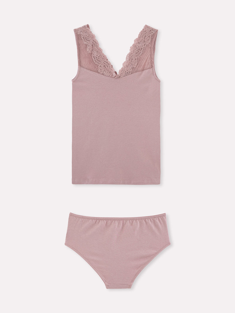 Jadea 4844 coordinato canotta e slip pizzo floreale malva serie zefiro
