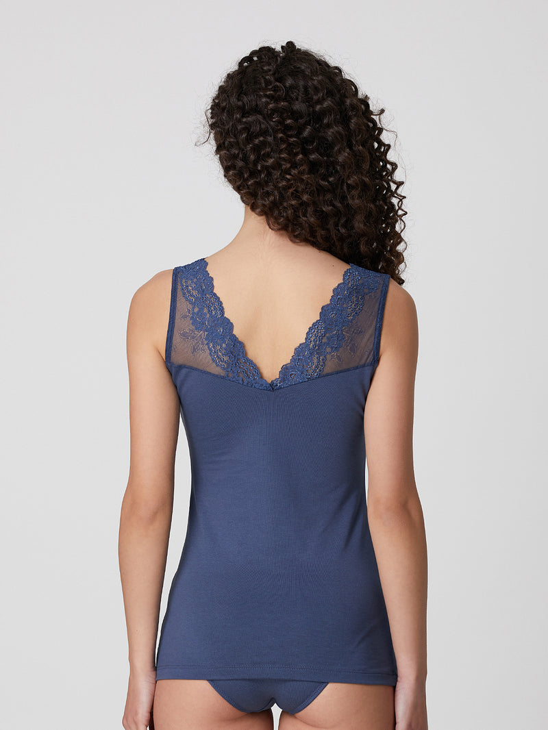 Jadea 4844 coordinato canotta e slip pizzo floreale oceano serie zefiro
