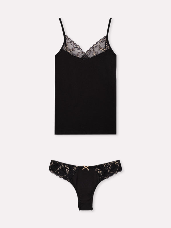 Jadea 4847 coordinato top e brasiliana pizzo trasparente nero serie eterea
