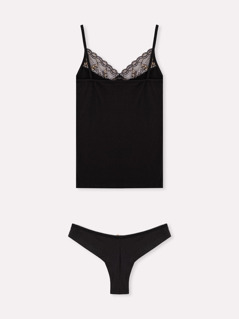 Jadea 4847 coordinato top e brasiliana pizzo trasparente nero serie eterea
