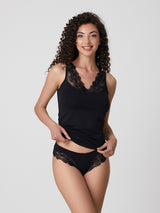 Jadea 4850 coordinato canotta e slip con ricami floreali nero serie rugiada
