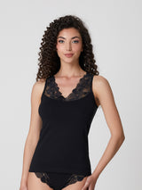 Jadea 4850 coordinato canotta e slip con ricami floreali nero serie rugiada
