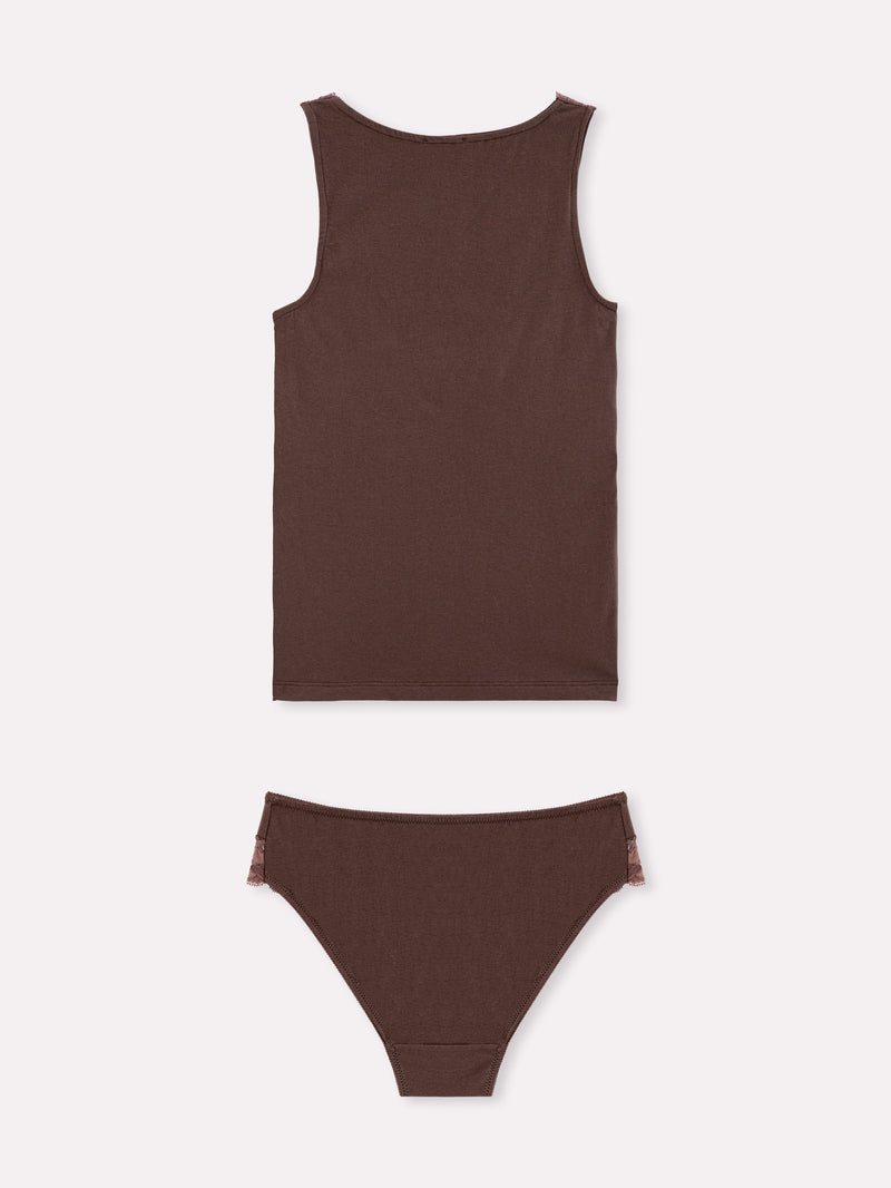 Jadea 4850 coordinato canotta e slip con ricami floreali uvetta serie rugiada
