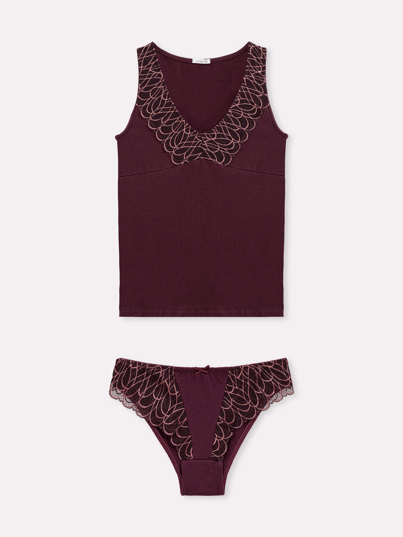 Jadea 4856 coordinato canotta e slip con pizzo prugna serie velaria

