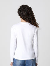 Jadea 4857B maglia donna girocollo manica lunga cotone tinta unita scritta latte 