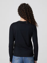 Jadea 4857B maglia donna girocollo manica lunga cotone tinta unita scritta nero 
