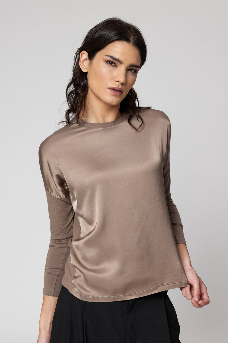 Jadea 4858 maglia donna girocollo in cotone e viscosa effetto similseta fango 
