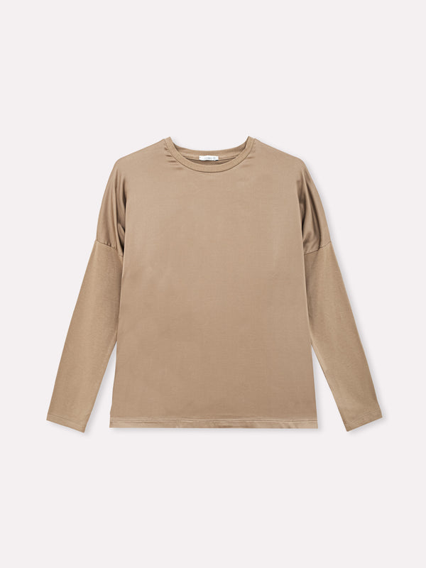 Jadea 4858 maglia donna girocollo in cotone e viscosa effetto similseta fango 
