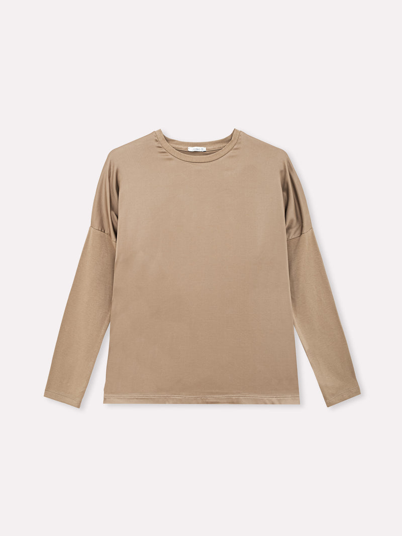 Jadea 4858 maglia donna girocollo in cotone e viscosa effetto similseta fango 
