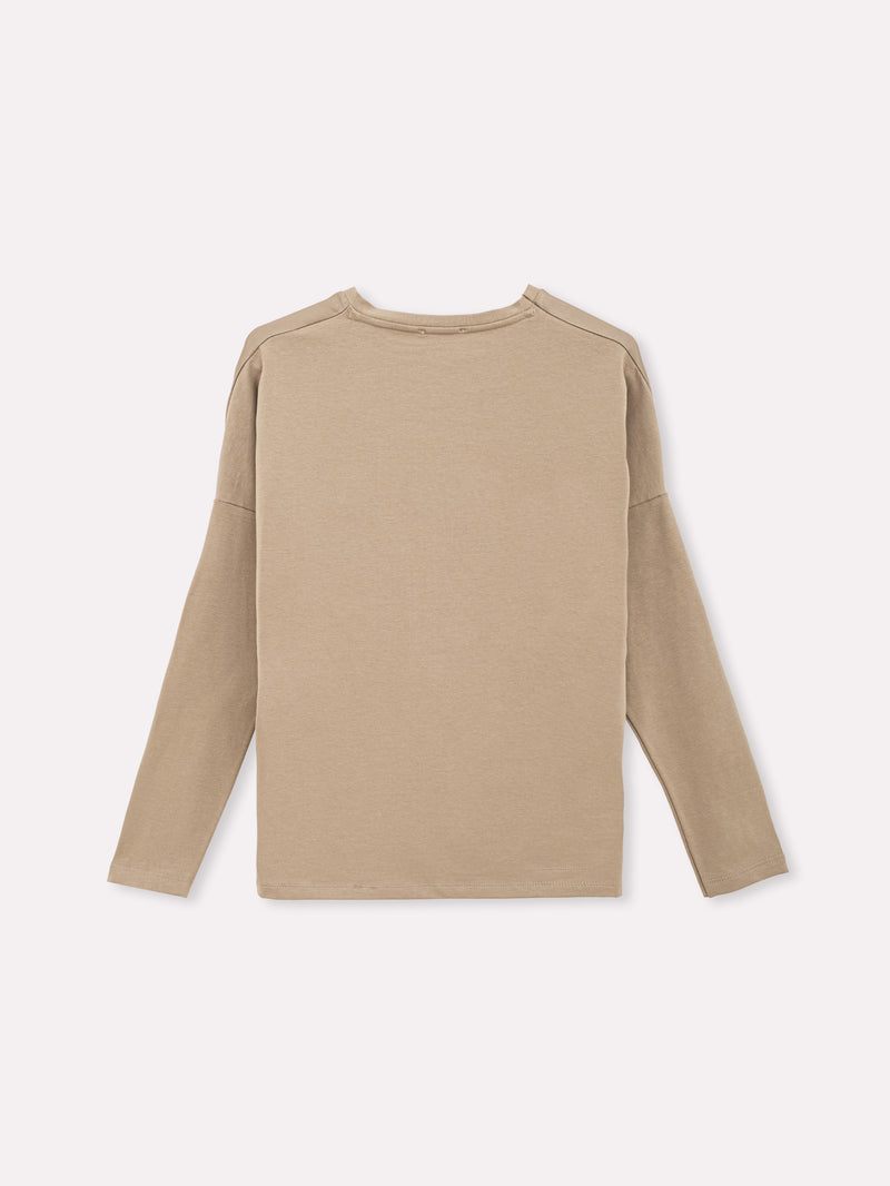 Jadea 4858 maglia donna girocollo in cotone e viscosa effetto similseta fango 

