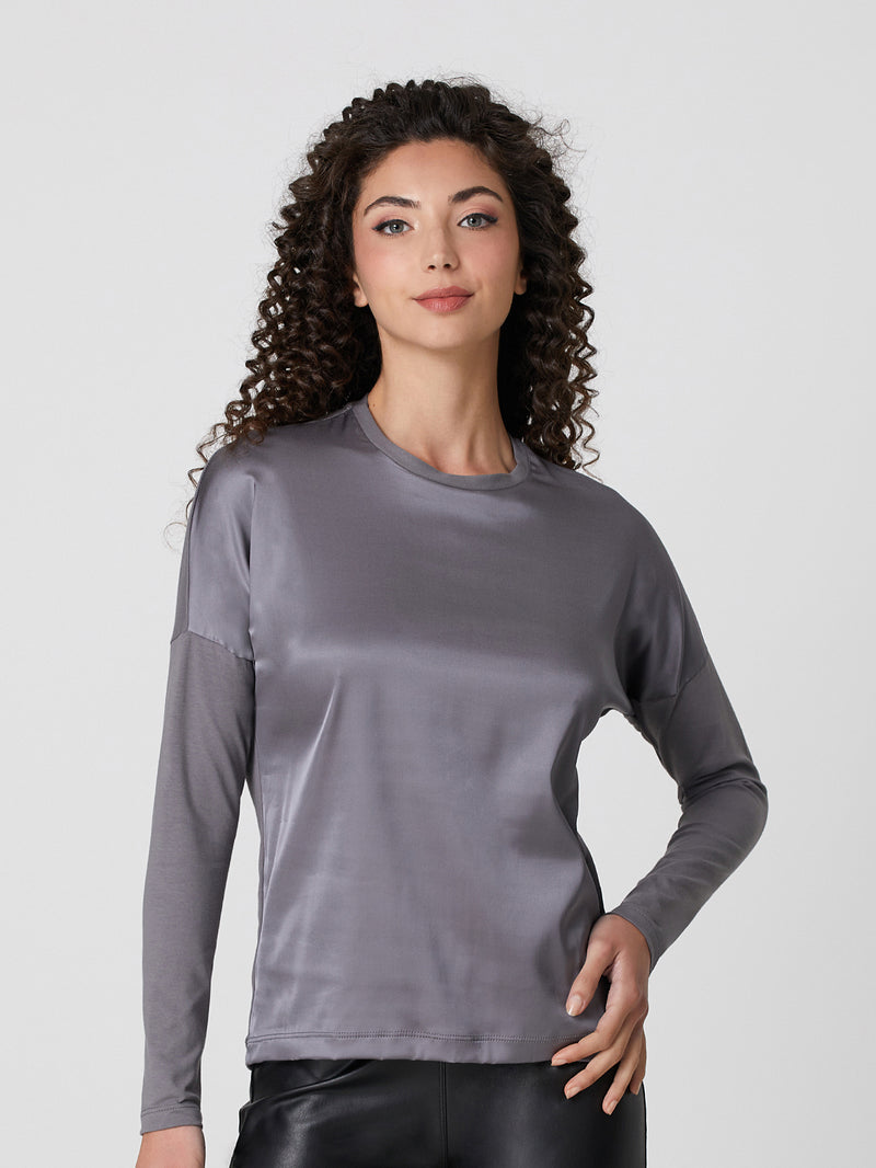 Jadea 4858 maglia donna girocollo in cotone e viscosa effetto similseta grigio 