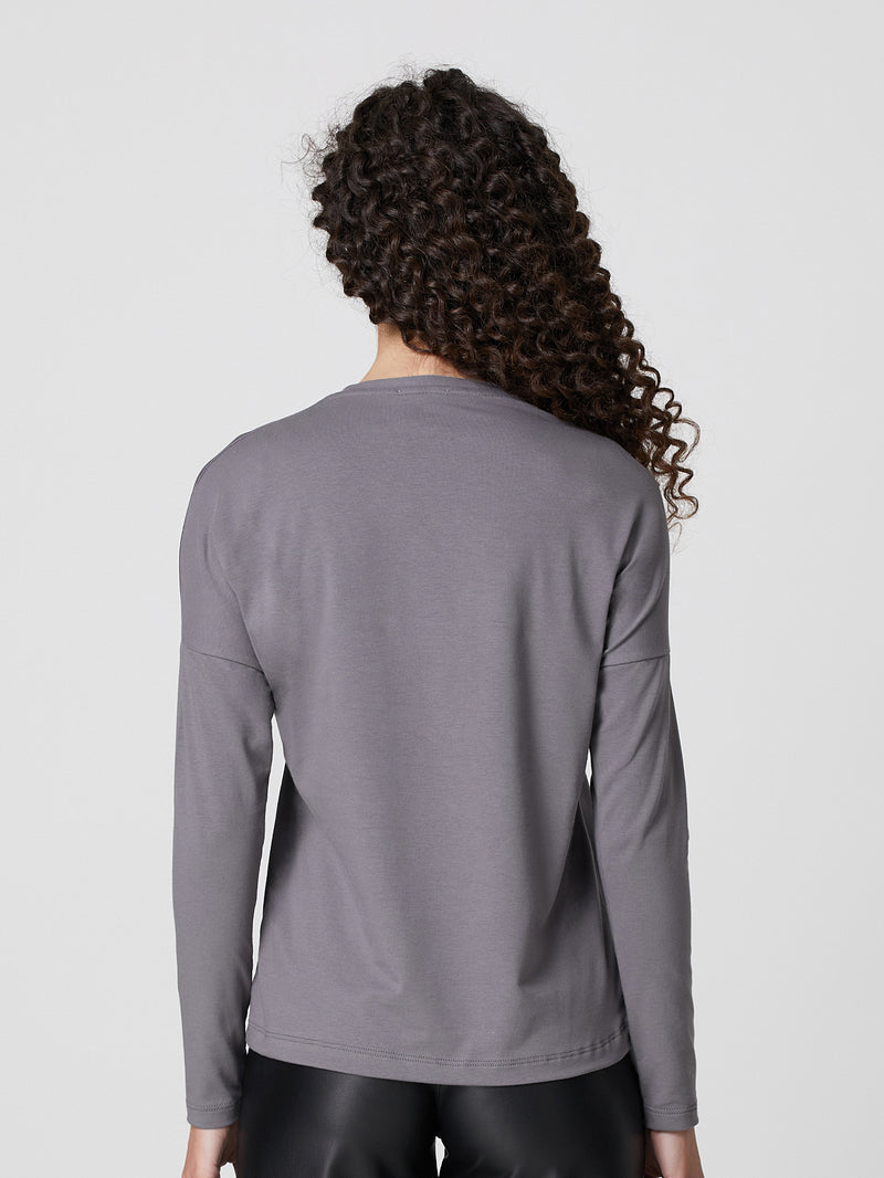 Jadea 4858 maglia donna girocollo in cotone e viscosa effetto similseta grigio 