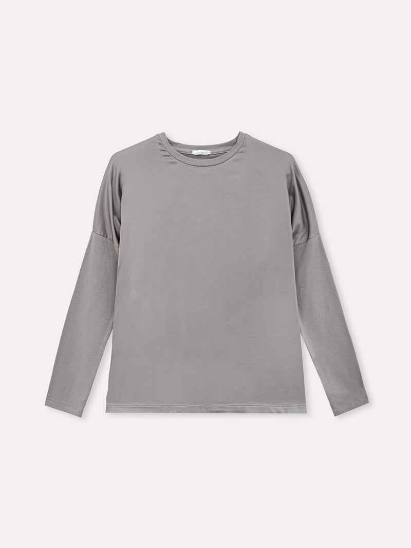 Jadea 4858 maglia donna girocollo in cotone e viscosa effetto similseta grigio 