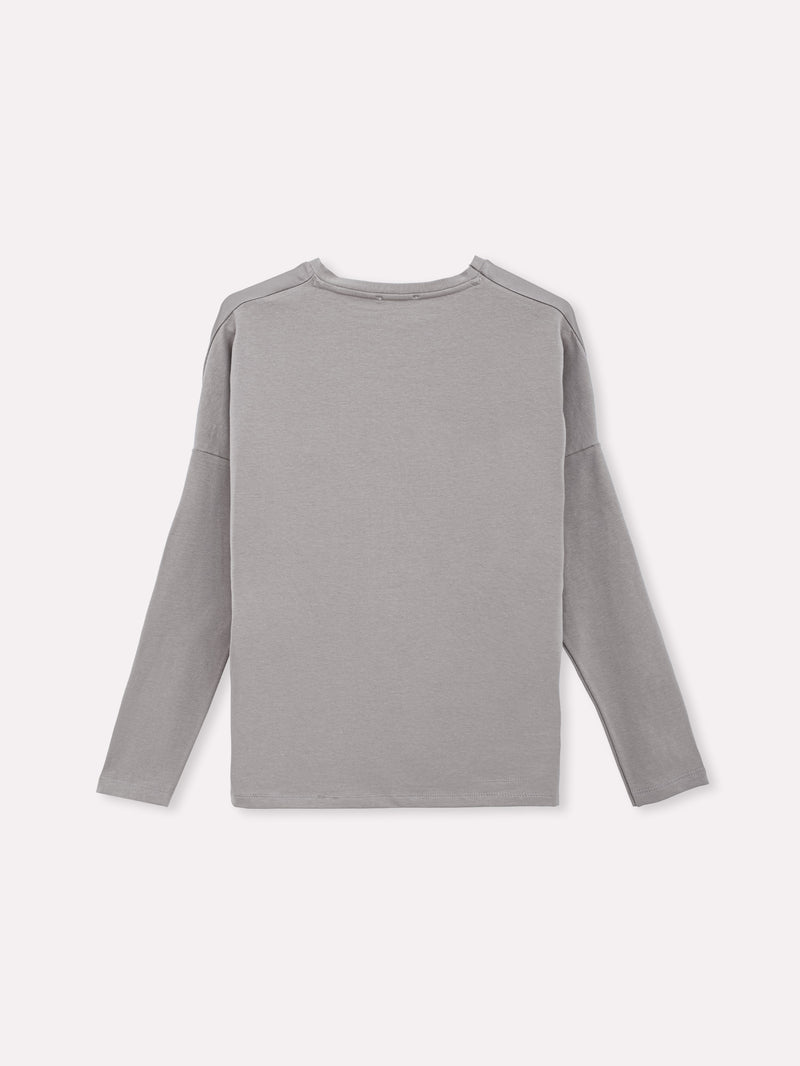 Jadea 4858 maglia donna girocollo in cotone e viscosa effetto similseta grigio 