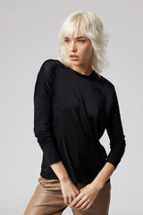 Jadea 4858 maglia donna girocollo in cotone e viscosa effetto similseta nero 
