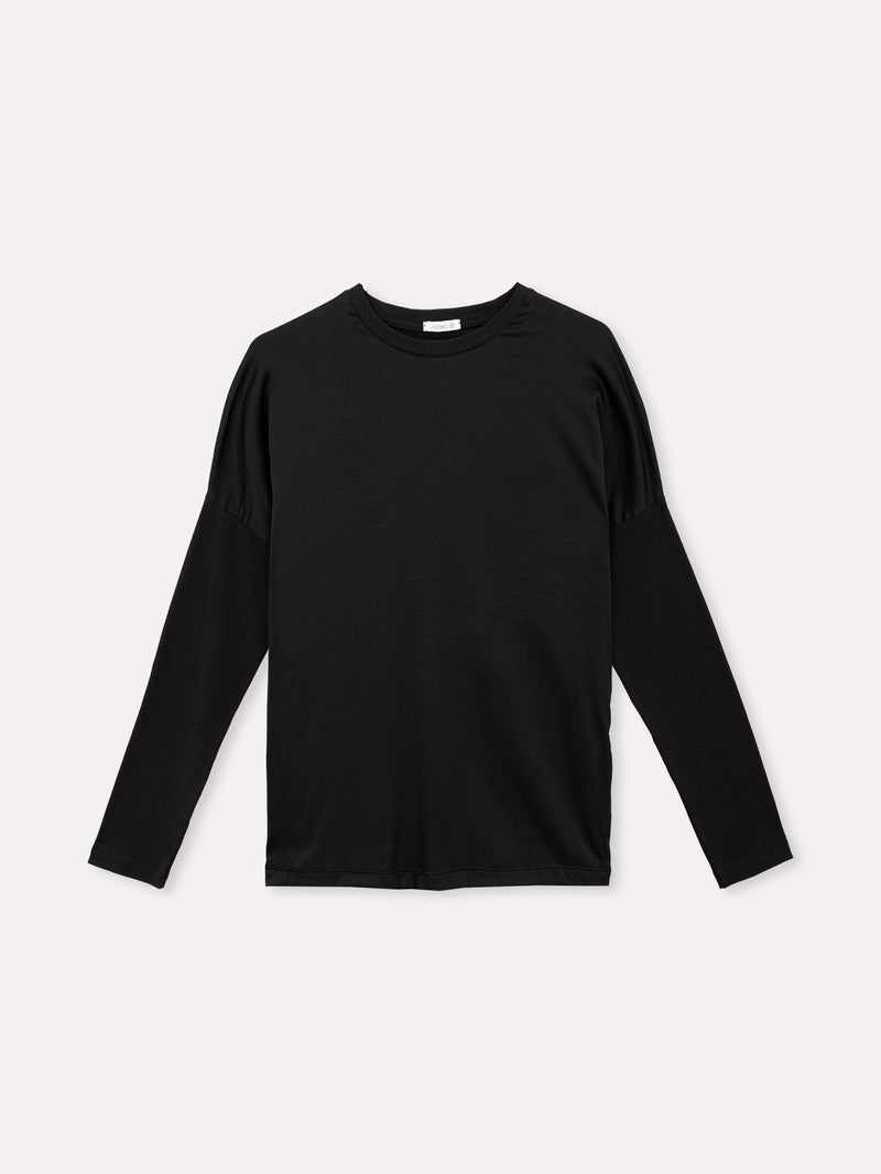 Jadea 4858 maglia donna girocollo in cotone e viscosa effetto similseta nero 
