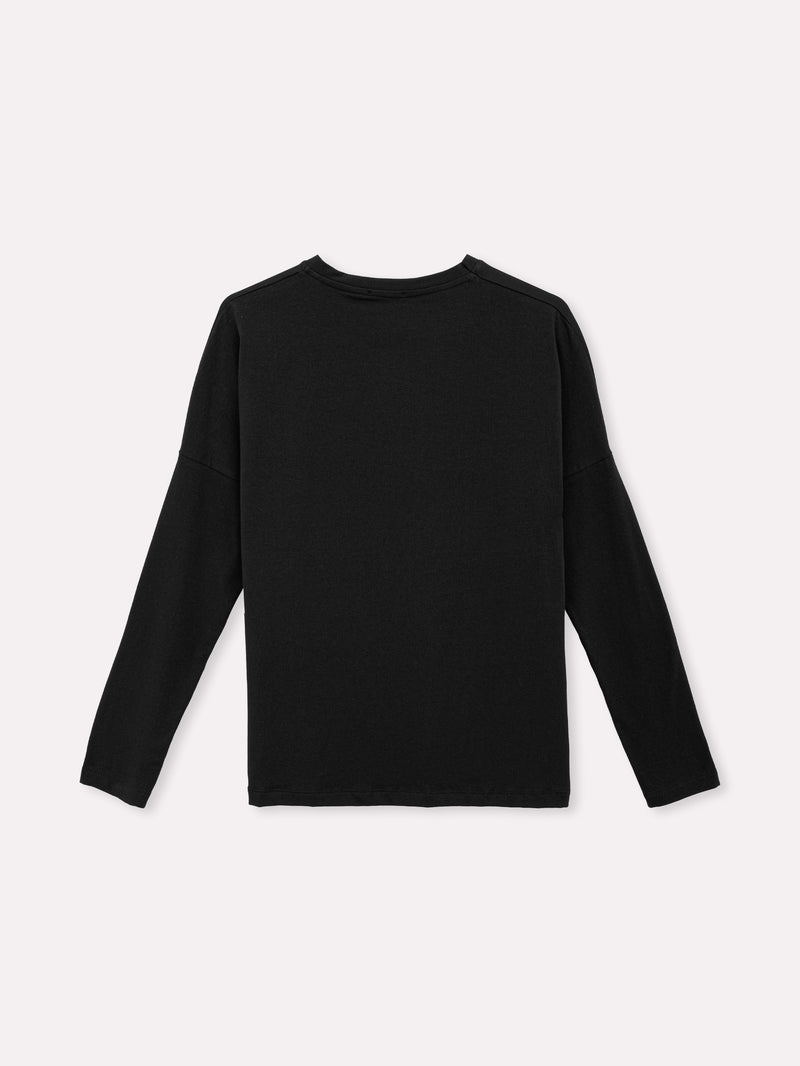 Jadea 4858 maglia donna girocollo in cotone e viscosa effetto similseta nero 
