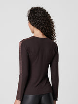 Jadea 4859 maglia donna girocollo viscosa tinta unita e fascia laminata caffe 
