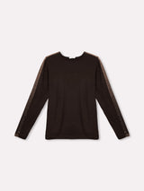 Jadea 4859 maglia donna girocollo viscosa tinta unita e fascia laminata caffe 
