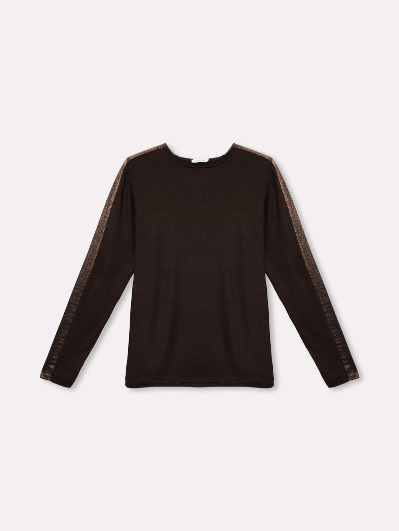 Jadea 4859 maglia donna girocollo viscosa tinta unita e fascia laminata caffe 
