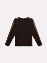 Jadea 4859 maglia donna girocollo viscosa tinta unita e fascia laminata caffe 

