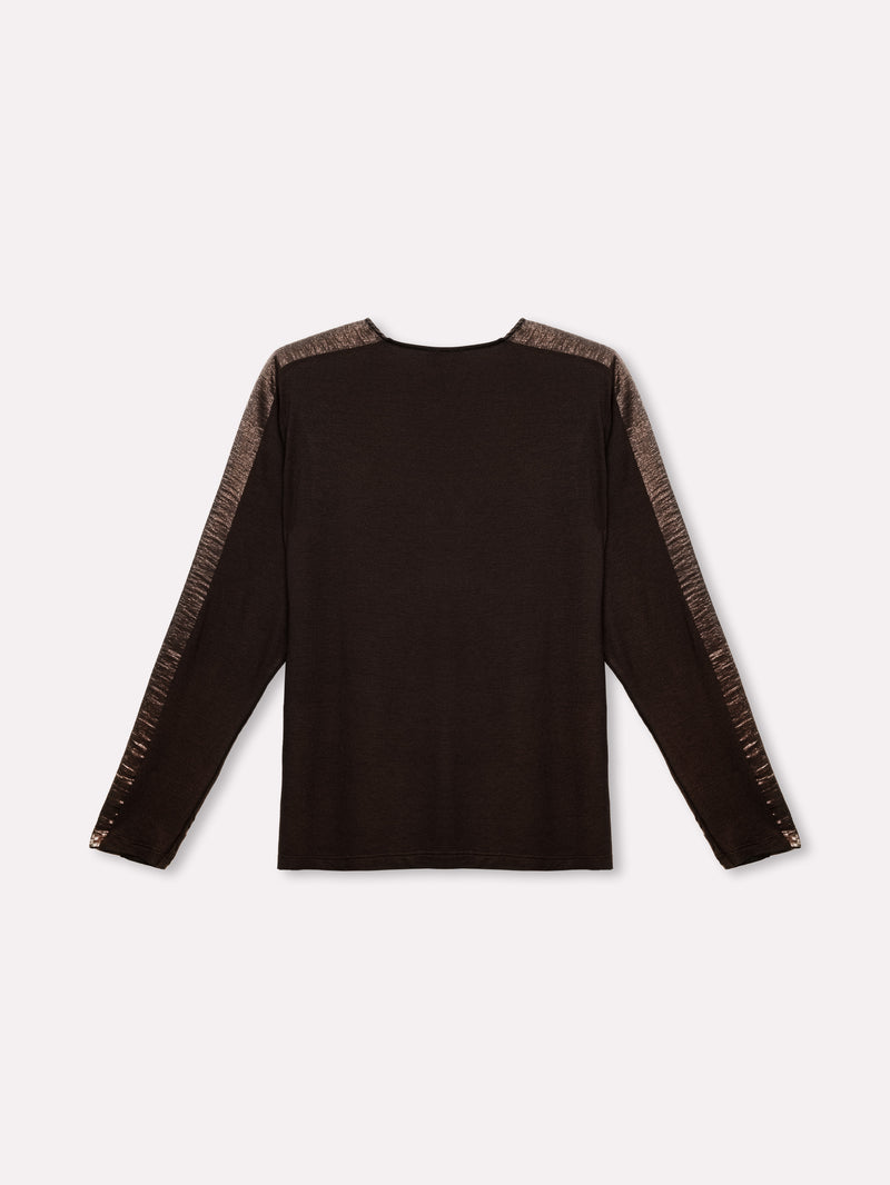 Jadea 4859 maglia donna girocollo viscosa tinta unita e fascia laminata caffe 
