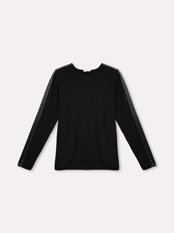 Jadea 4859 maglia donna girocollo viscosa tinta unita e fascia laminata nero