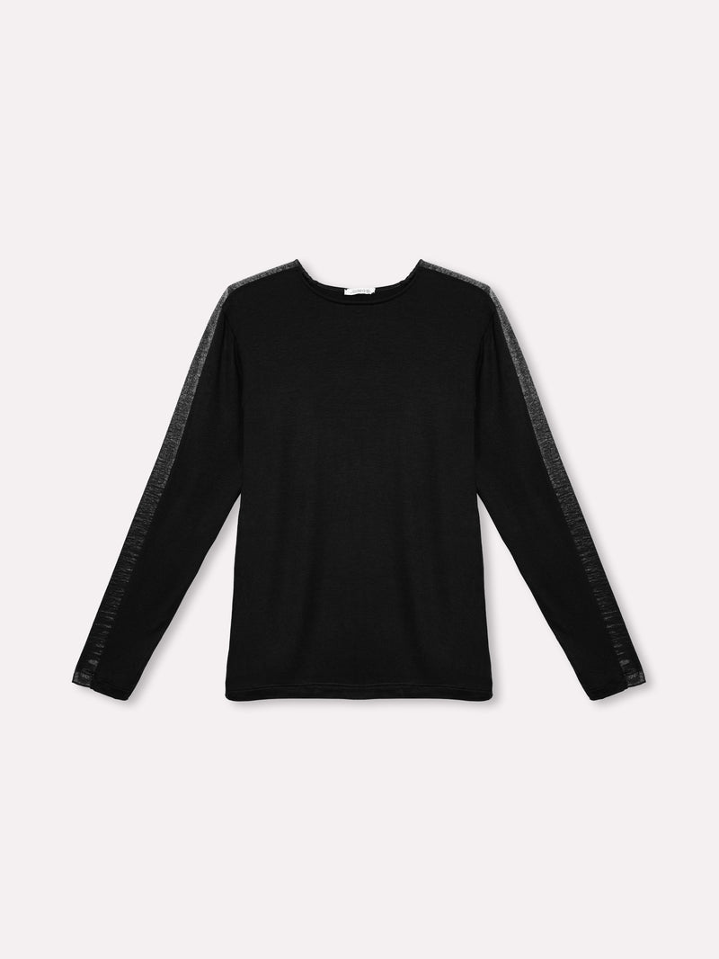 Jadea 4859 maglia donna girocollo viscosa tinta unita e fascia laminata nero