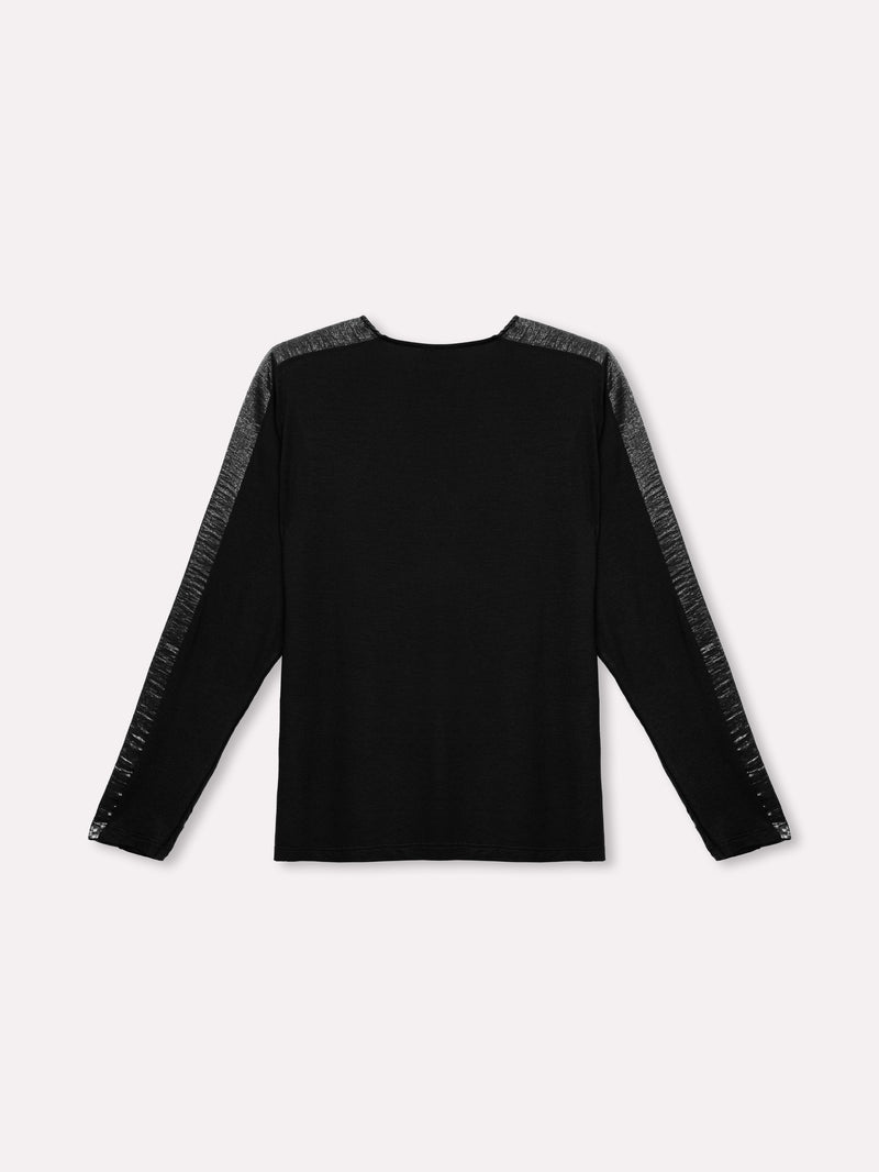 Jadea 4859 maglia donna girocollo viscosa tinta unita e fascia laminata nero