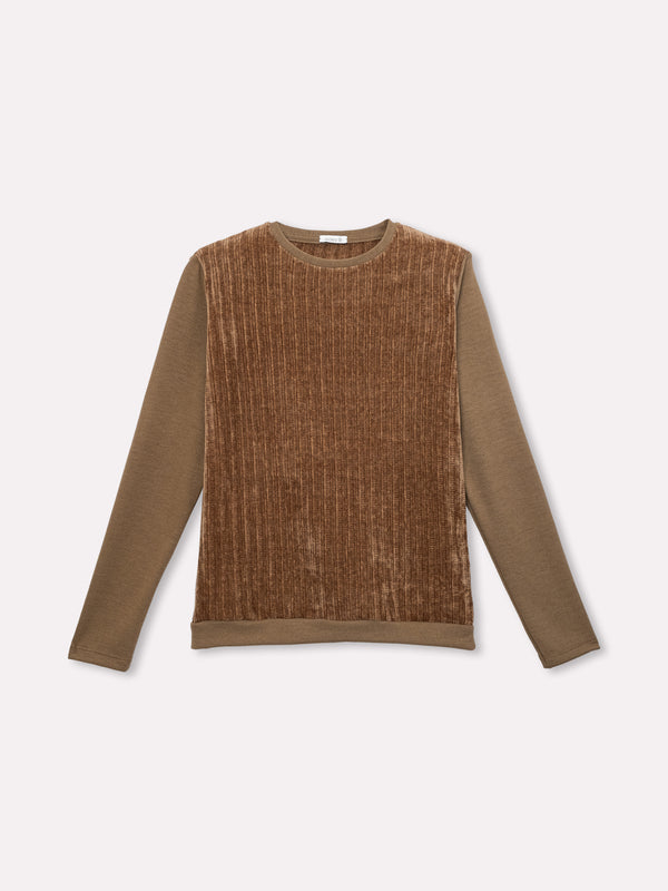 Jadea 4860 maglia donna girocollo in ciniglia e tessuto liscio cammello 
