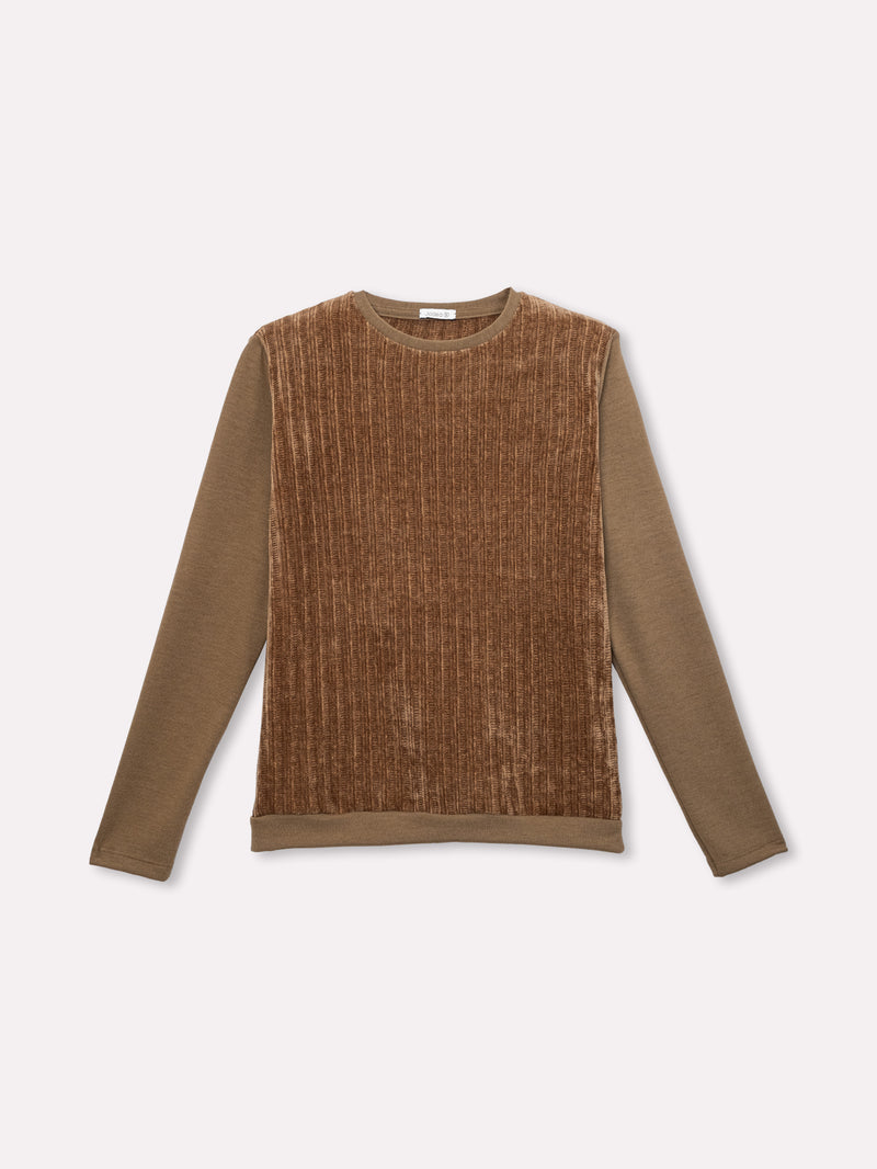 Jadea 4860 maglia donna girocollo in ciniglia e tessuto liscio cammello 
