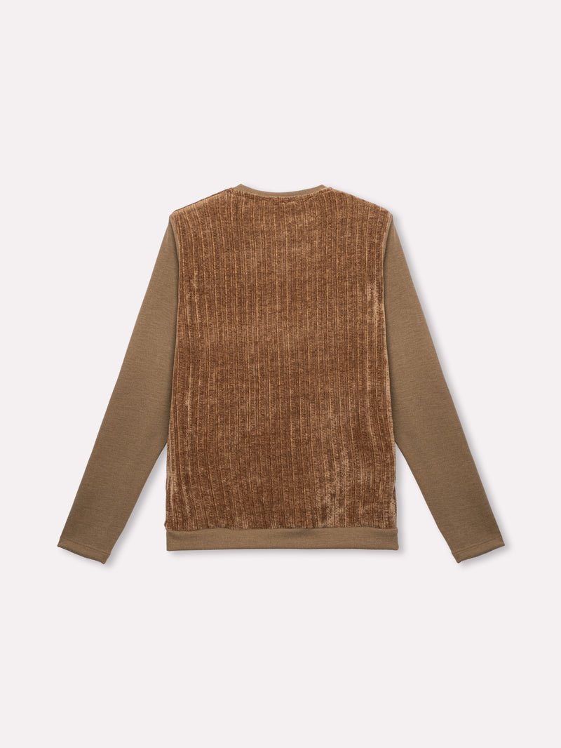 Jadea 4860 maglia donna girocollo in ciniglia e tessuto liscio cammello 
