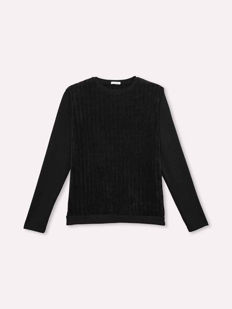 Jadea 4860 maglia donna girocollo in ciniglia e tessuto liscio nero 
