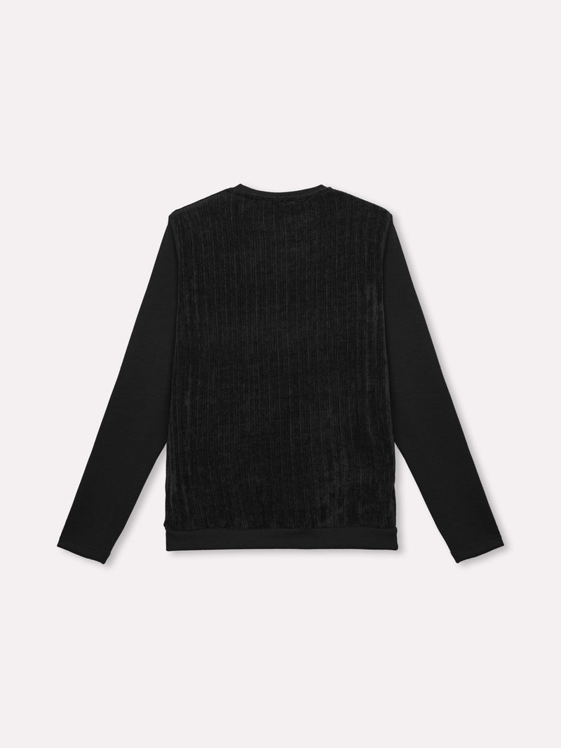 Jadea 4860 maglia donna girocollo in ciniglia e tessuto liscio nero 
