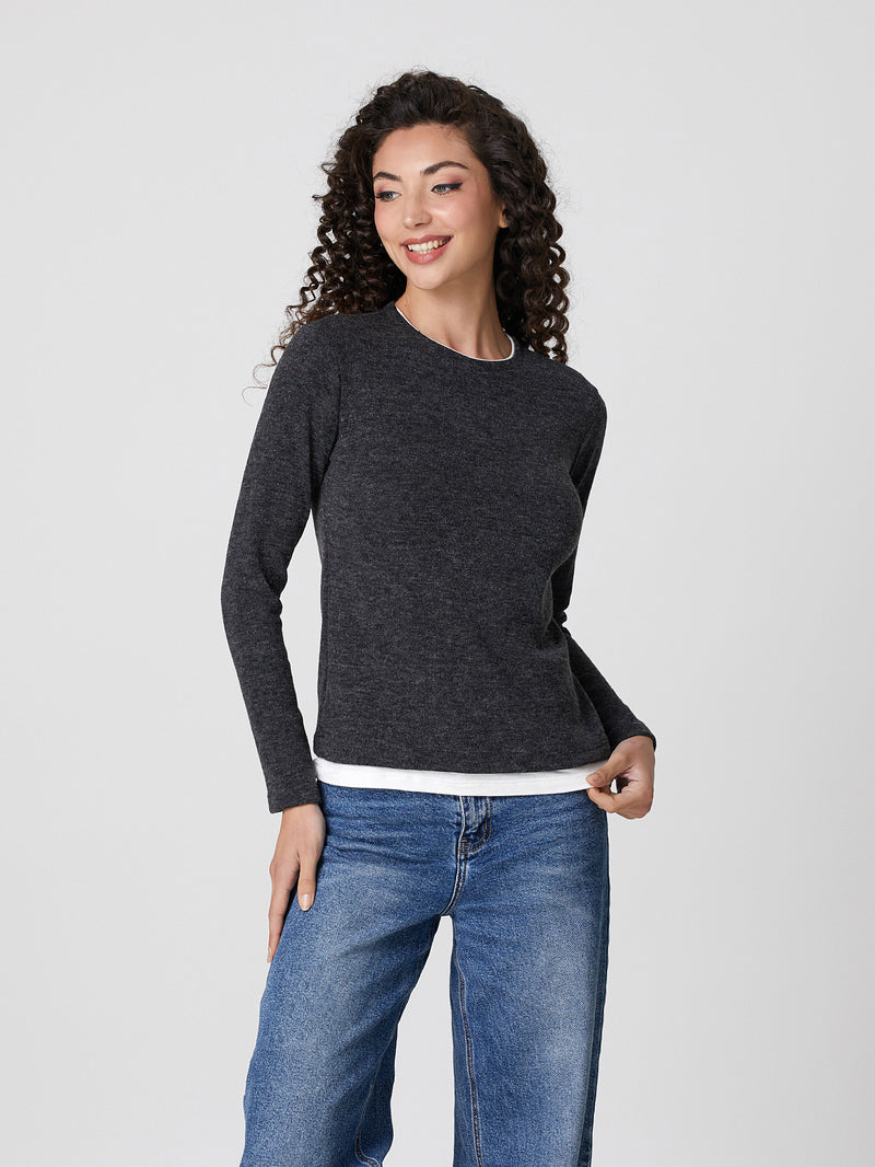 Jadea 4862 maglia donna tessuto elasticizzato tinta unita e inserti grigio 
