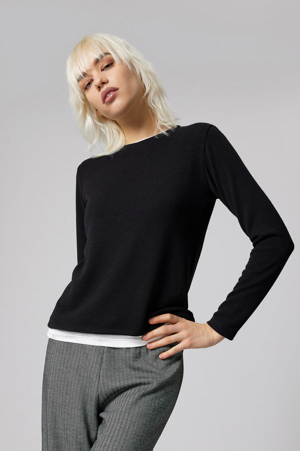 Jadea 4862 maglia donna tessuto elasticizzato tinta unita e inserti nero 
