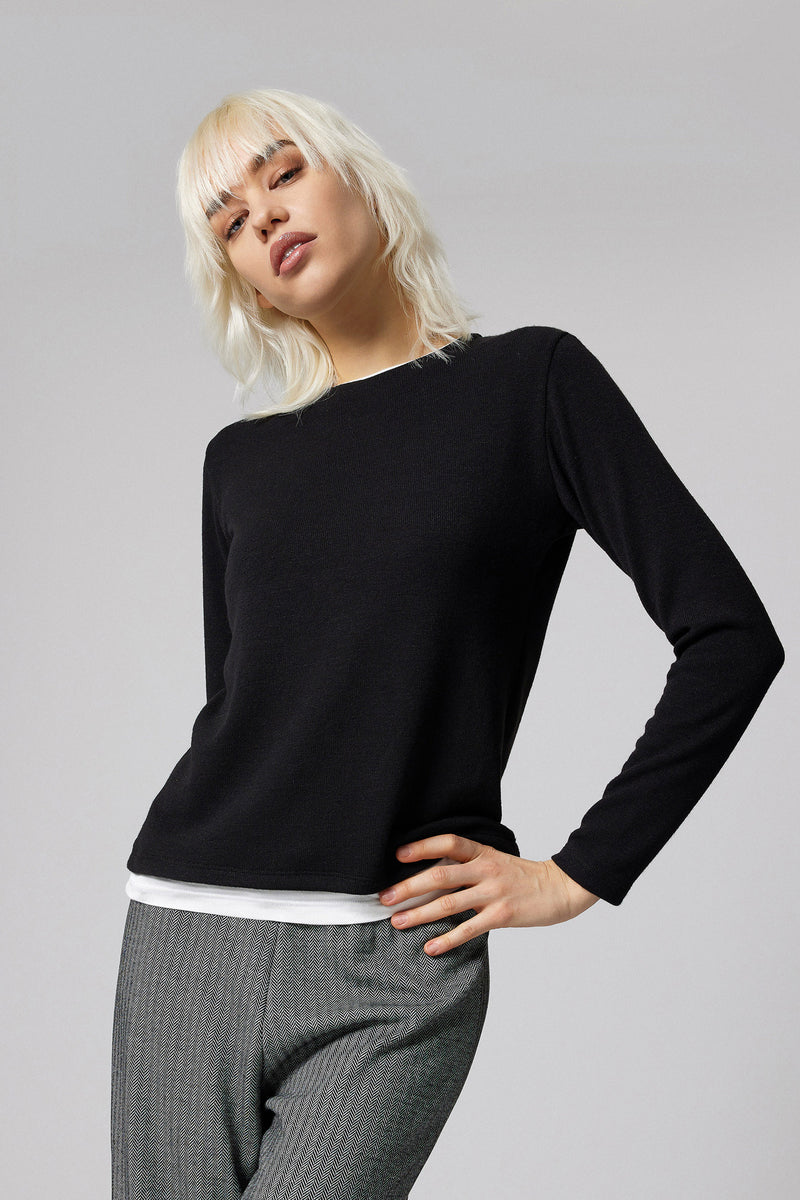 Jadea 4862 maglia donna tessuto elasticizzato tinta unita e inserti nero 
