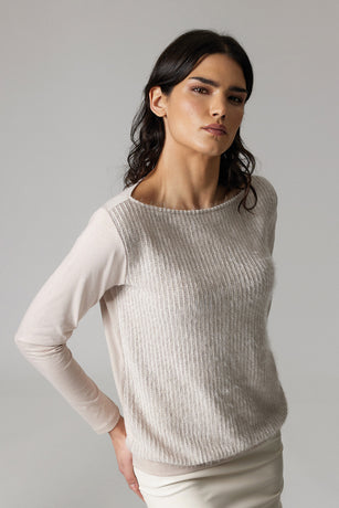 Jadea 4863 maglia donna scollo a barca effetto pelo crema 
