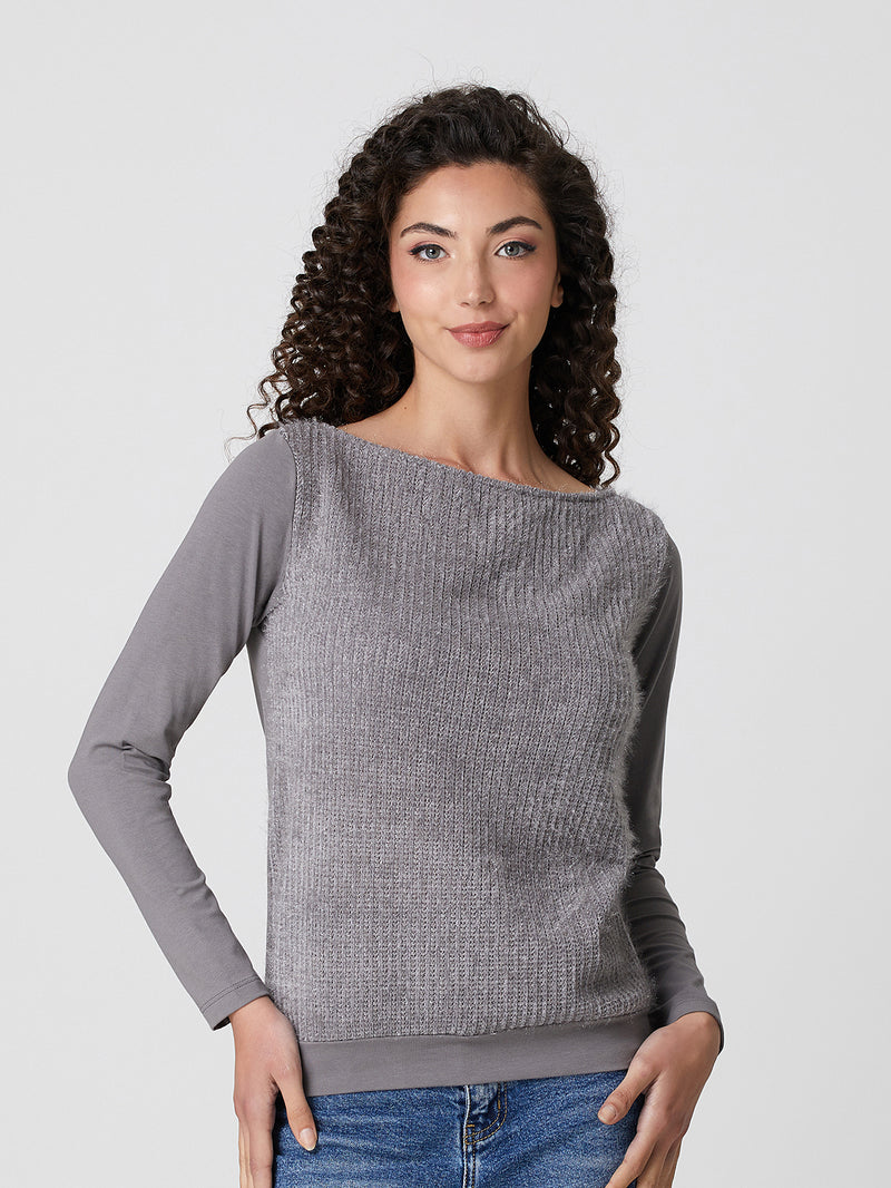 Jadea 4863 maglia donna scollo a barca effetto pelo grigio 
