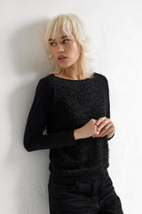 Jadea 4863 maglia donna scollo a barca effetto pelo nero 
